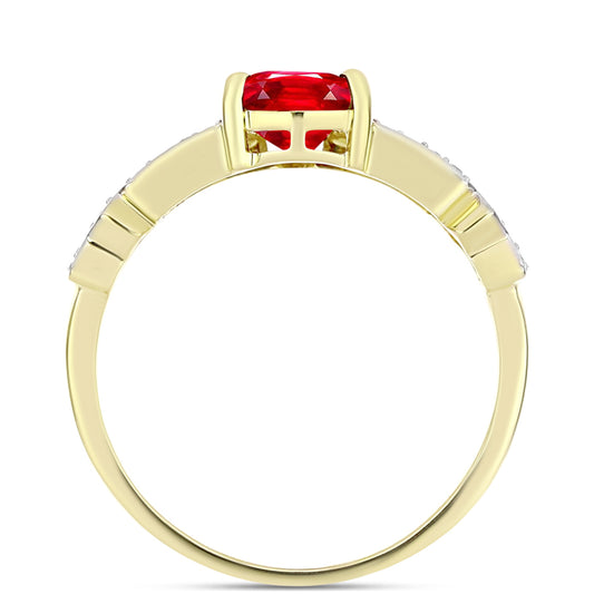 Anillo de Plata Bañada en Oro con Ágata Roja y Topacio Blanco