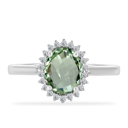 Anillo de Plata con Amatista Verde y Topacio Blanco