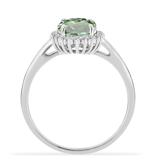 Anillo de Plata con Amatista Verde y Topacio Blanco