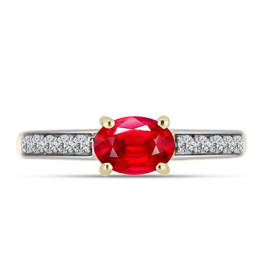 Anillo de Plata Bañada en Oro con Ágata Roja y Topacio Blanco