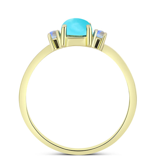 Anillo de Plata Bañada en Oro con Turquesa Bella Durmiente y Piedra Lunar Arco Iris