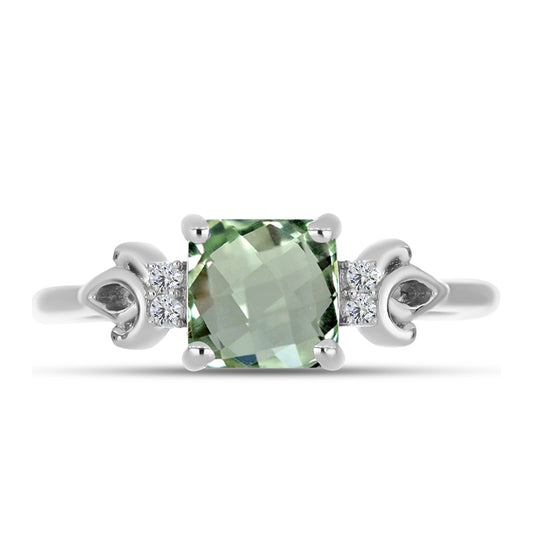 Anillo de Plata con Amatista Verde y Topacio Blanco