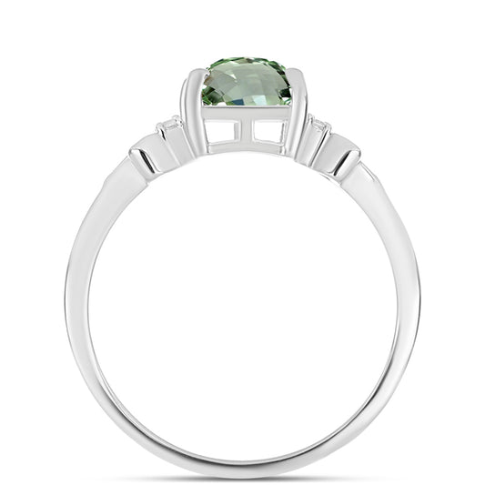 Anillo de Plata con Amatista Verde y Topacio Blanco