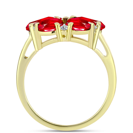 Anillo de Plata Bañada en Oro con Ágata Roja y Topacio Blanco