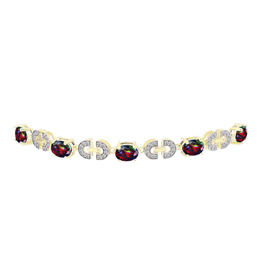 Pulsera de Plata Bañada en Oro con Ópalo negro medianoche Lega Dembi de Ëtiopía y Topacio Blanco