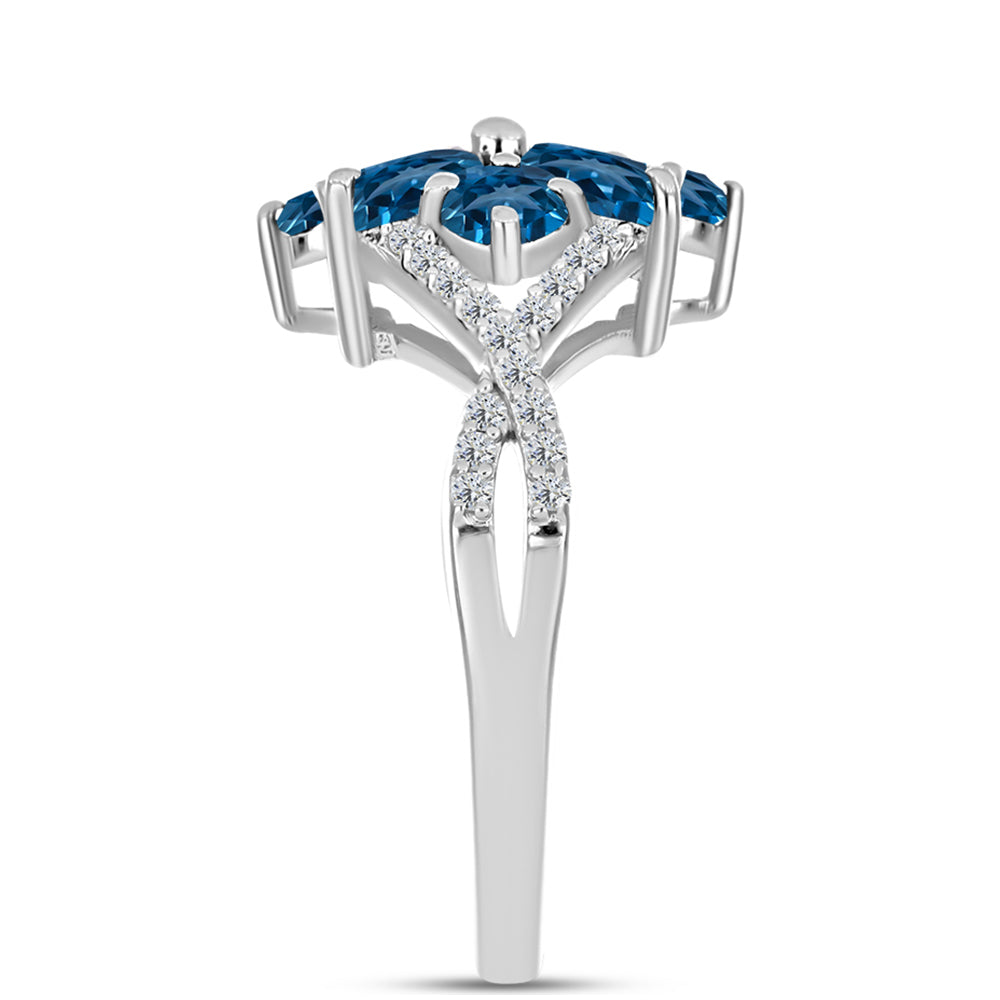Anillo de Plata con Topacio Azul Londres y Topacio Blanco