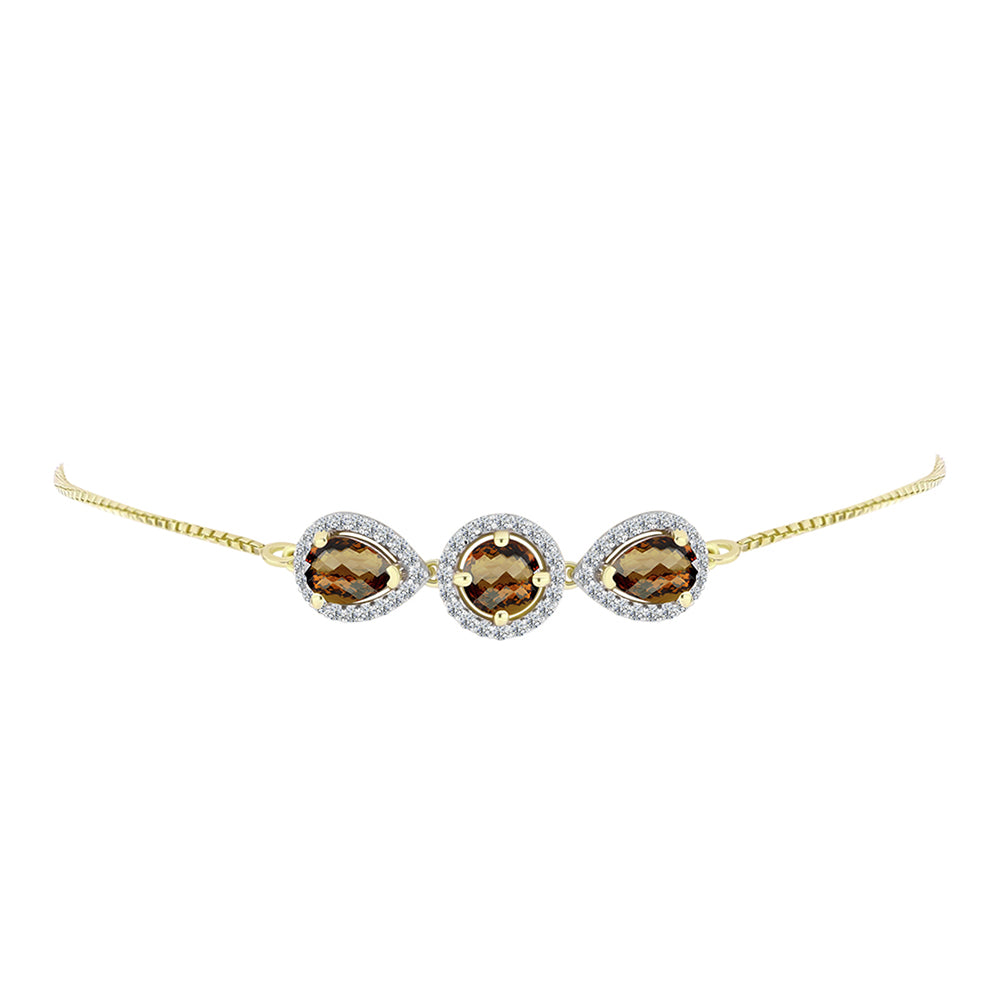 Pulsera de Plata Bañada en Oro con Cuarzo Coñac y Topacio Blanco