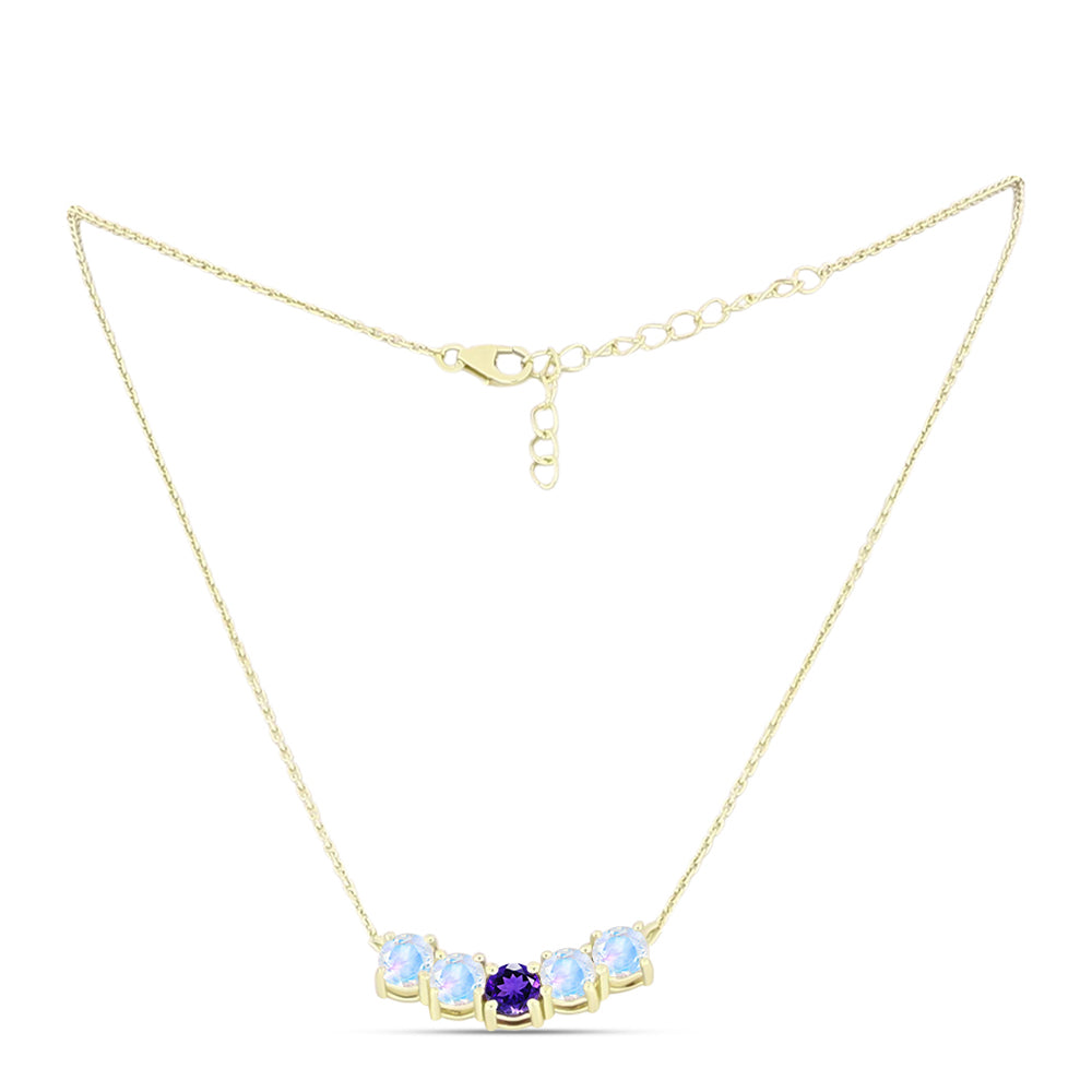 Collar de Plata Bañada en Oro con Piedra Lunar Arco Iris y Amatista de Marruecos