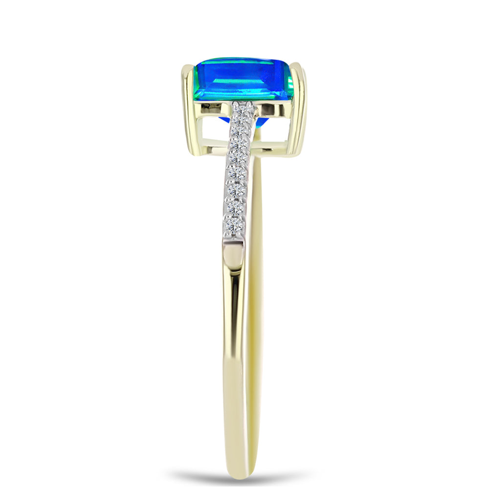 Anillo de Plata Bañada en Oro con Cuarzo Pavo Real y Topacio Blanco