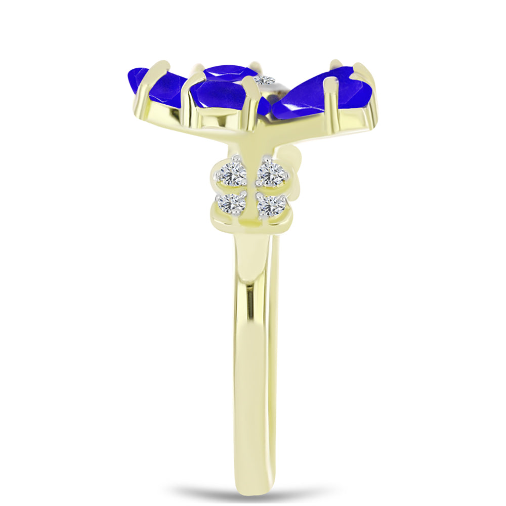 Anillo de Plata Bañada en Oro con Ágata azul y Topacio Blanco