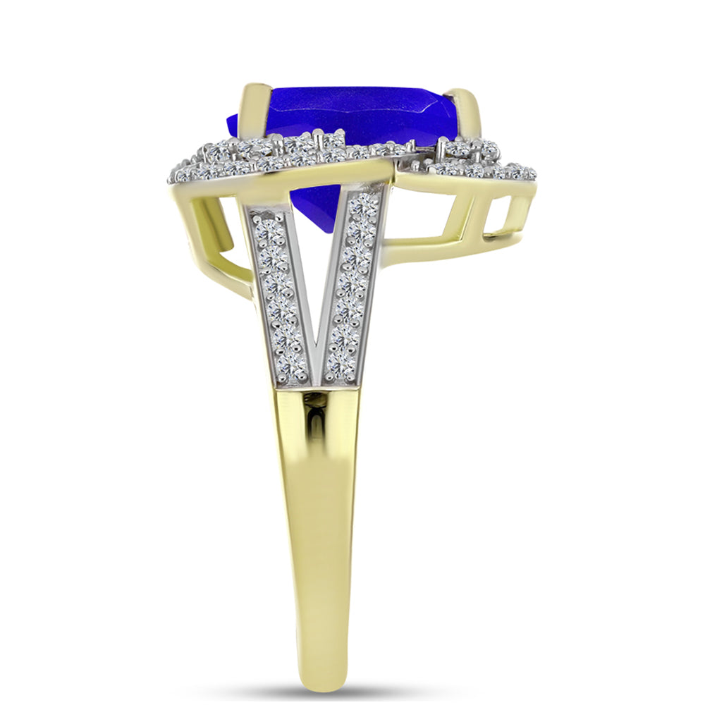 Anillo de Plata Bañada en Oro con Ágata azul y Topacio Blanco