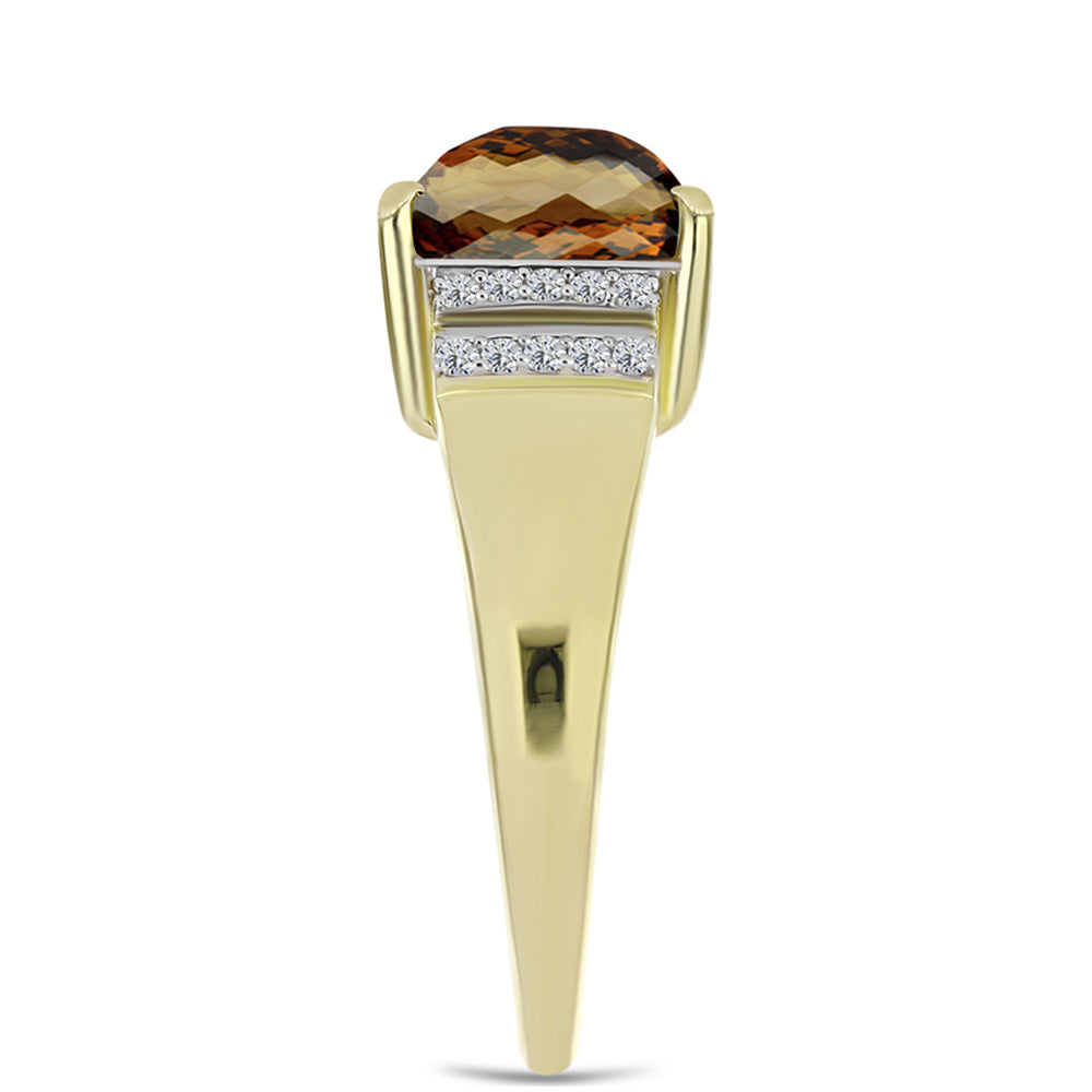 Anillo de Plata Bañada en Oro con Cuarzo Coñac y Topacio Blanco