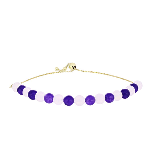 Pulsera de Plata Bañada en Oro con Piedra Lunar Arco Iris y Amatista de Marruecos