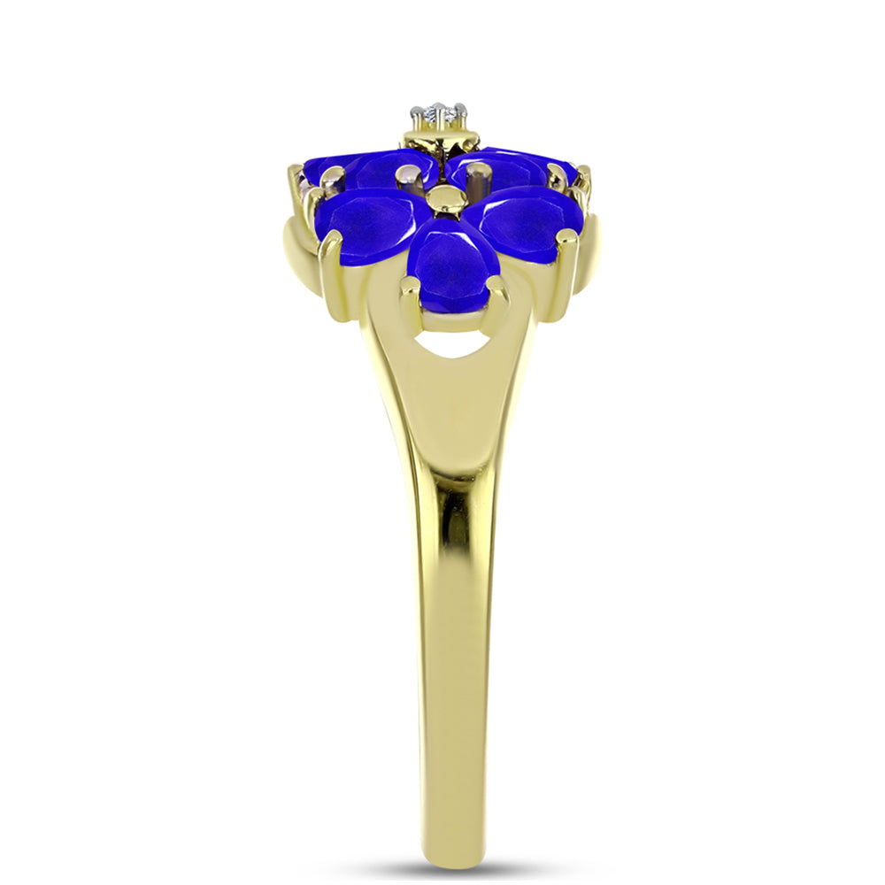 Anillo de Plata Bañada en Oro con Ágata azul y Topacio Blanco
