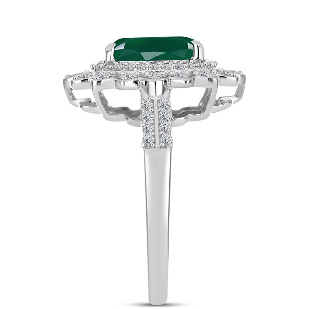 Anillo de Plata con Calcedonia Verde y Topacio Blanco