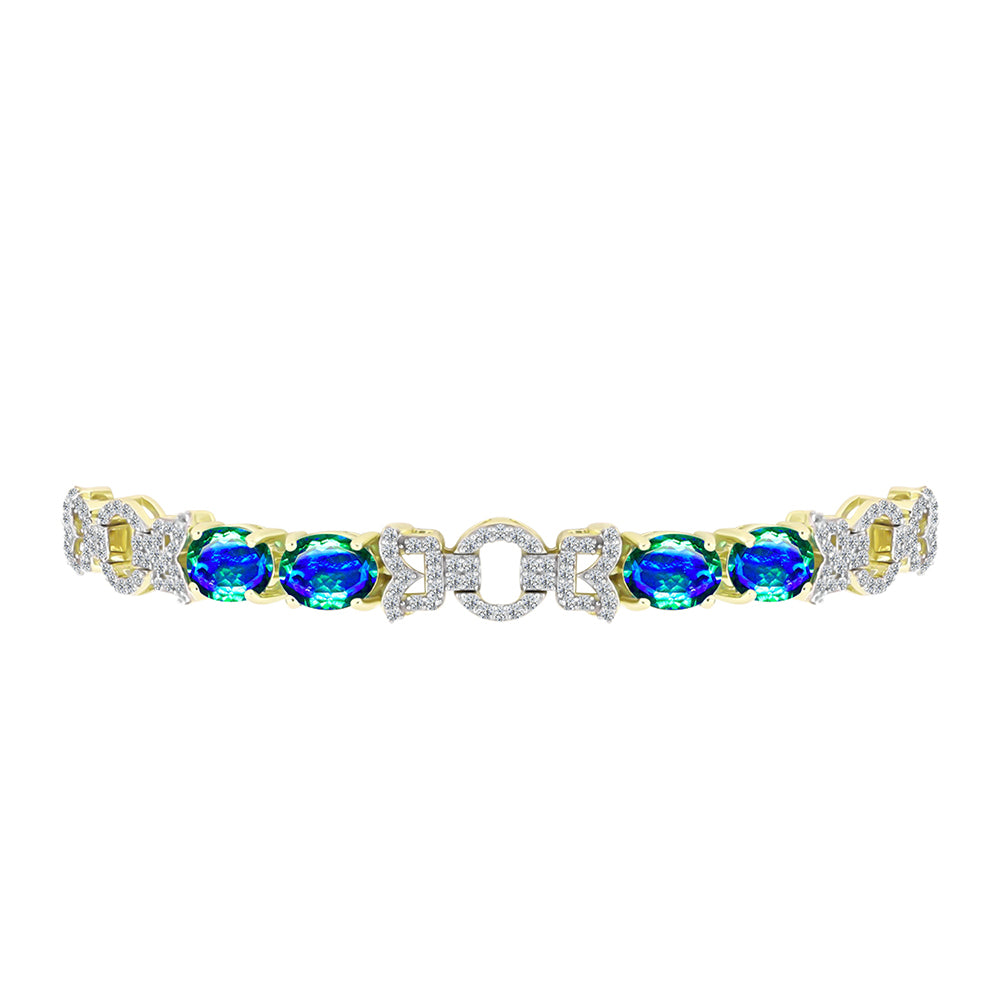 Pulsera de Plata Bañada en Oro con Cuarzo Pavo Real y Topacio Blanco