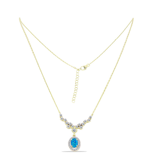 Collar de Plata Bañada en Oro con Ópalo Azul Paraiba de Etiopía y Topacio Blanco