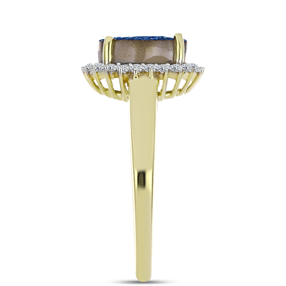 Anillo de Plata Bañada en Oro con Drusa Azul y Topacio Blanco