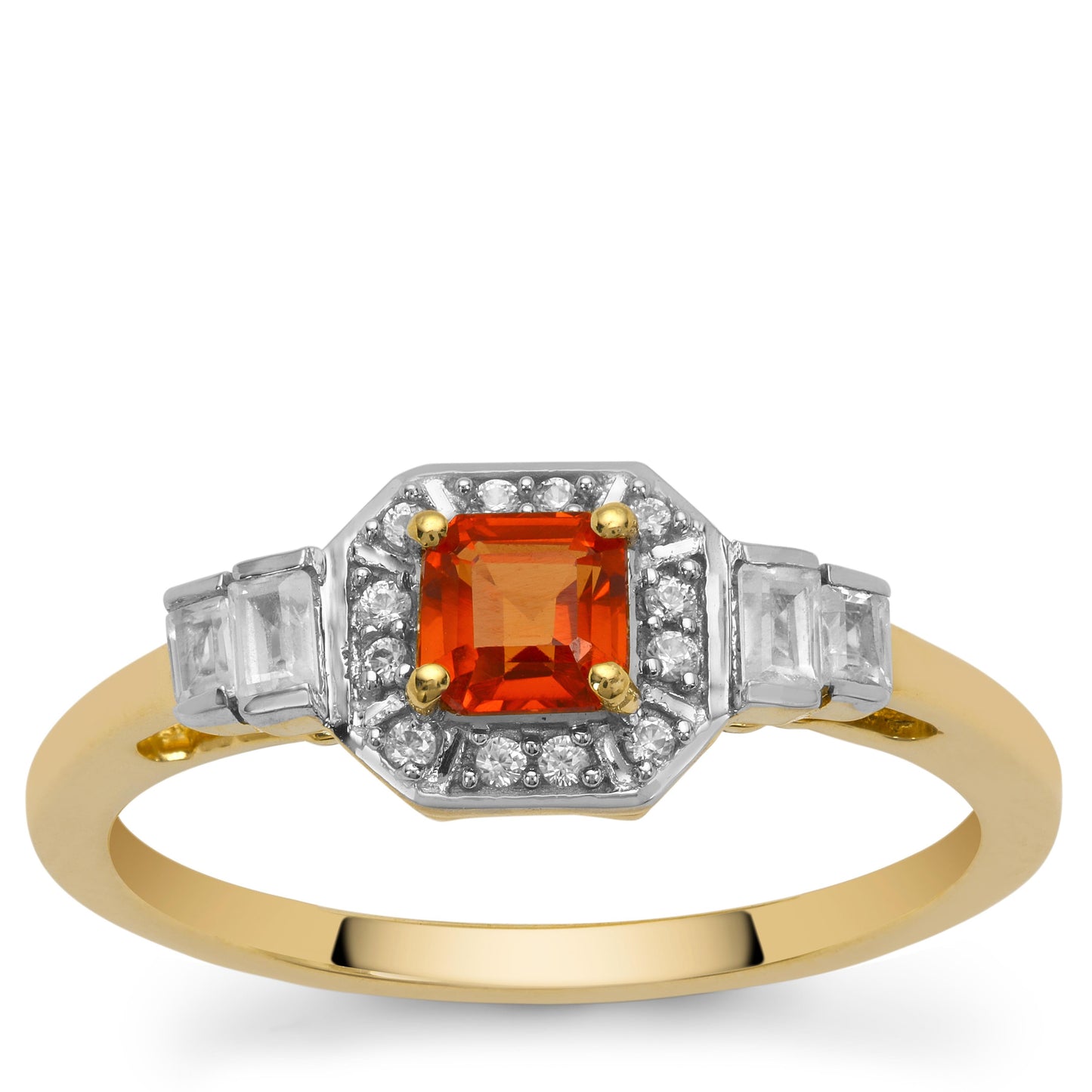 Anillo de Oro 9K con Zafiro rojo y Zircón Blanco