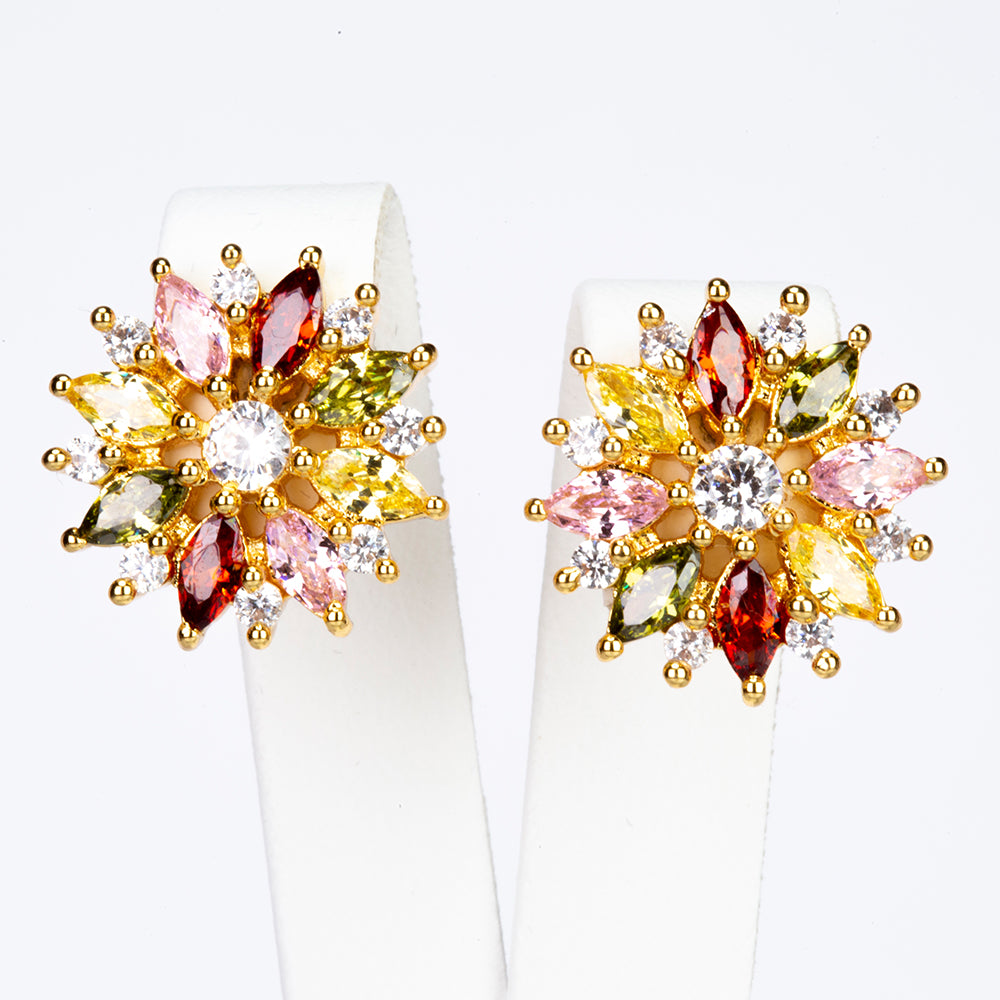 Conjunto de Aleación Bañado en Oro con Cristal Emporia® Rojo y Cristal Emporia® Amarillo ( Collar +Pendientes +Colgante )