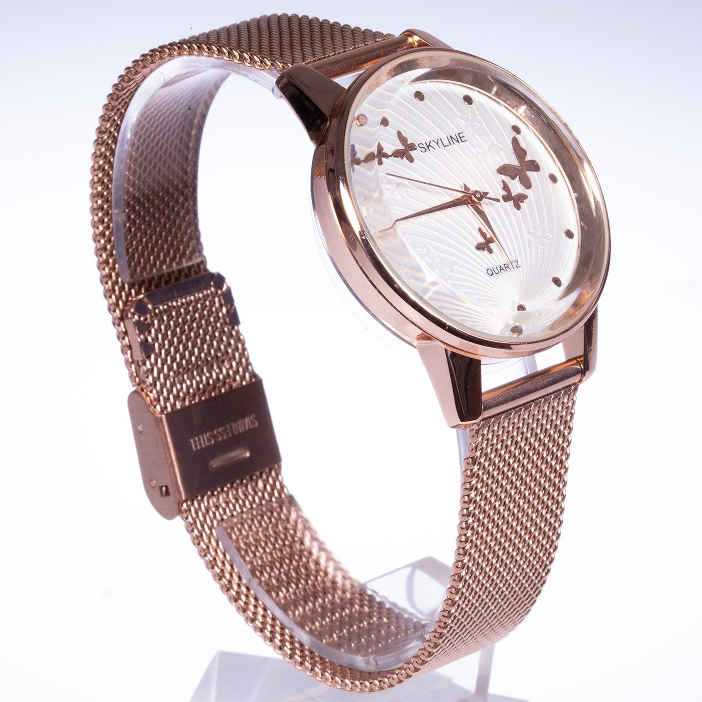 Reloj de moda para mujer con banda de acero, color dorado