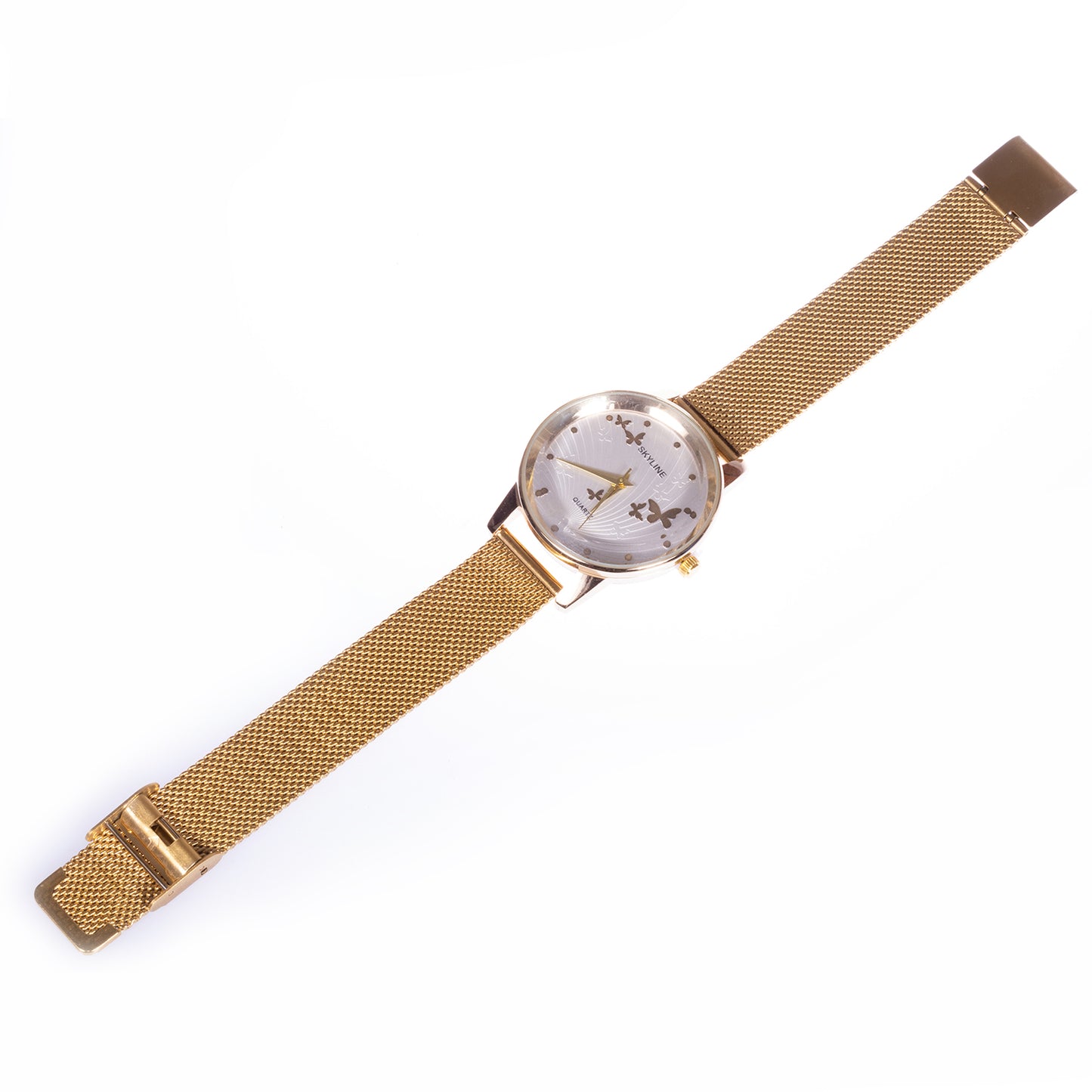 Reloj de moda para mujer con banda de acero, color dorado