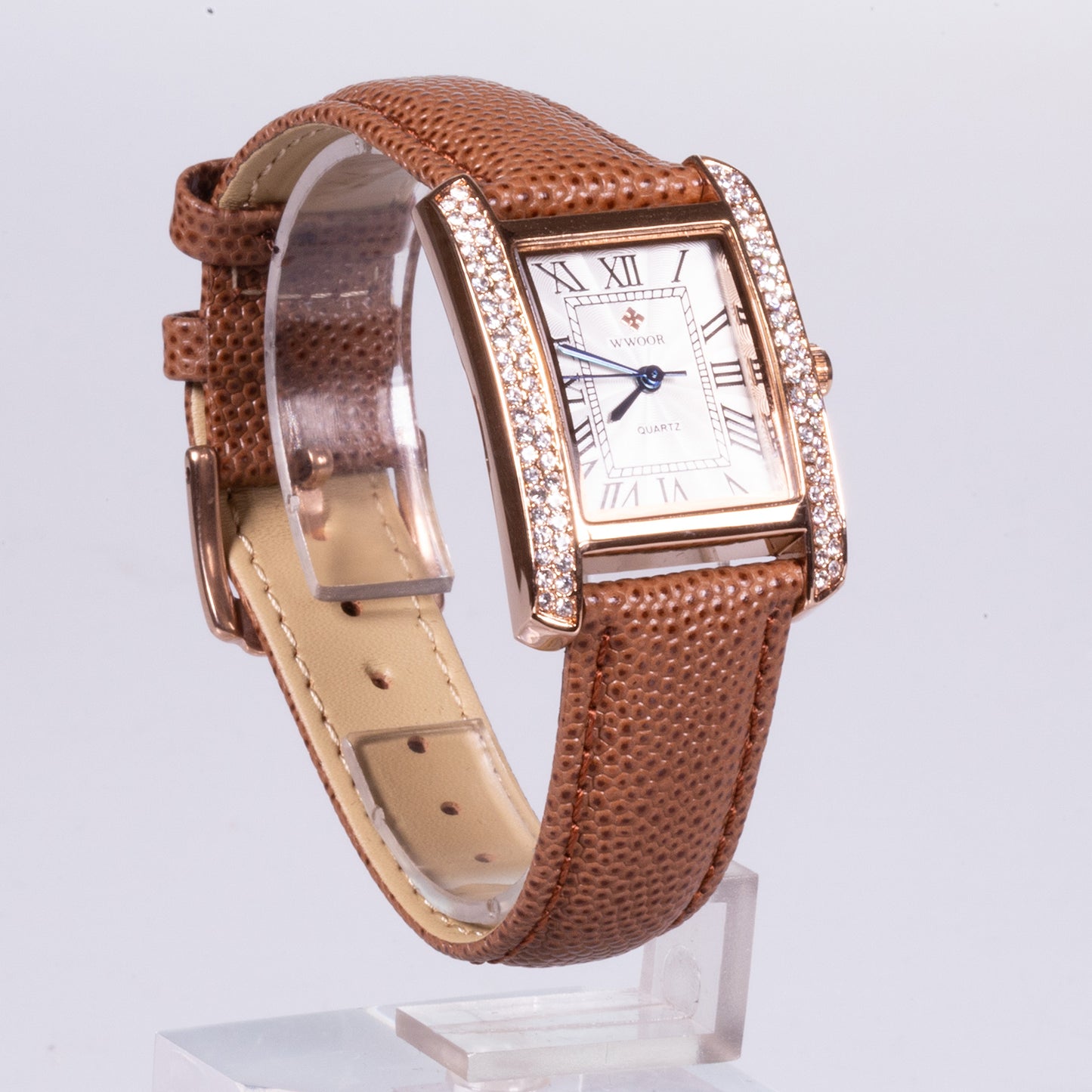 Reloj de moda para mujer con correa de cuero y circón (natural)