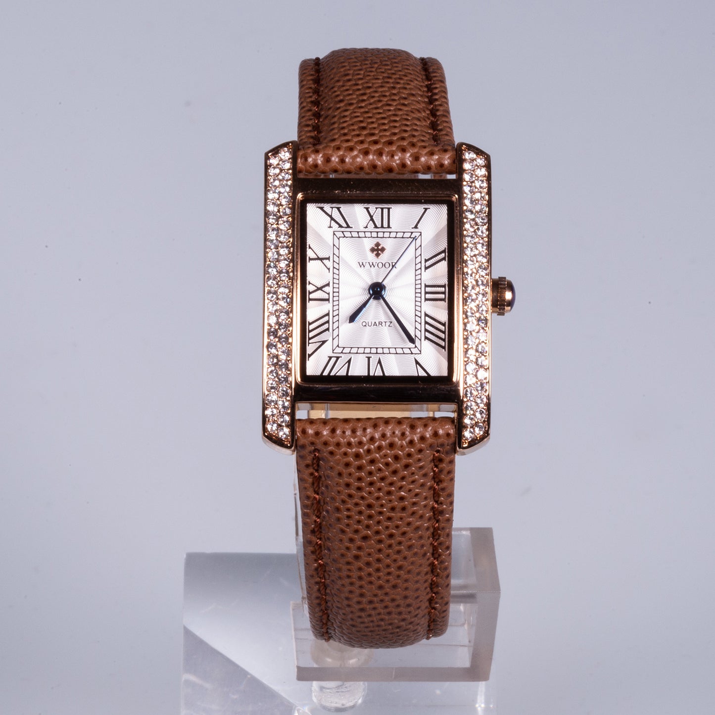 Reloj de moda para mujer con correa de cuero y circón (natural)