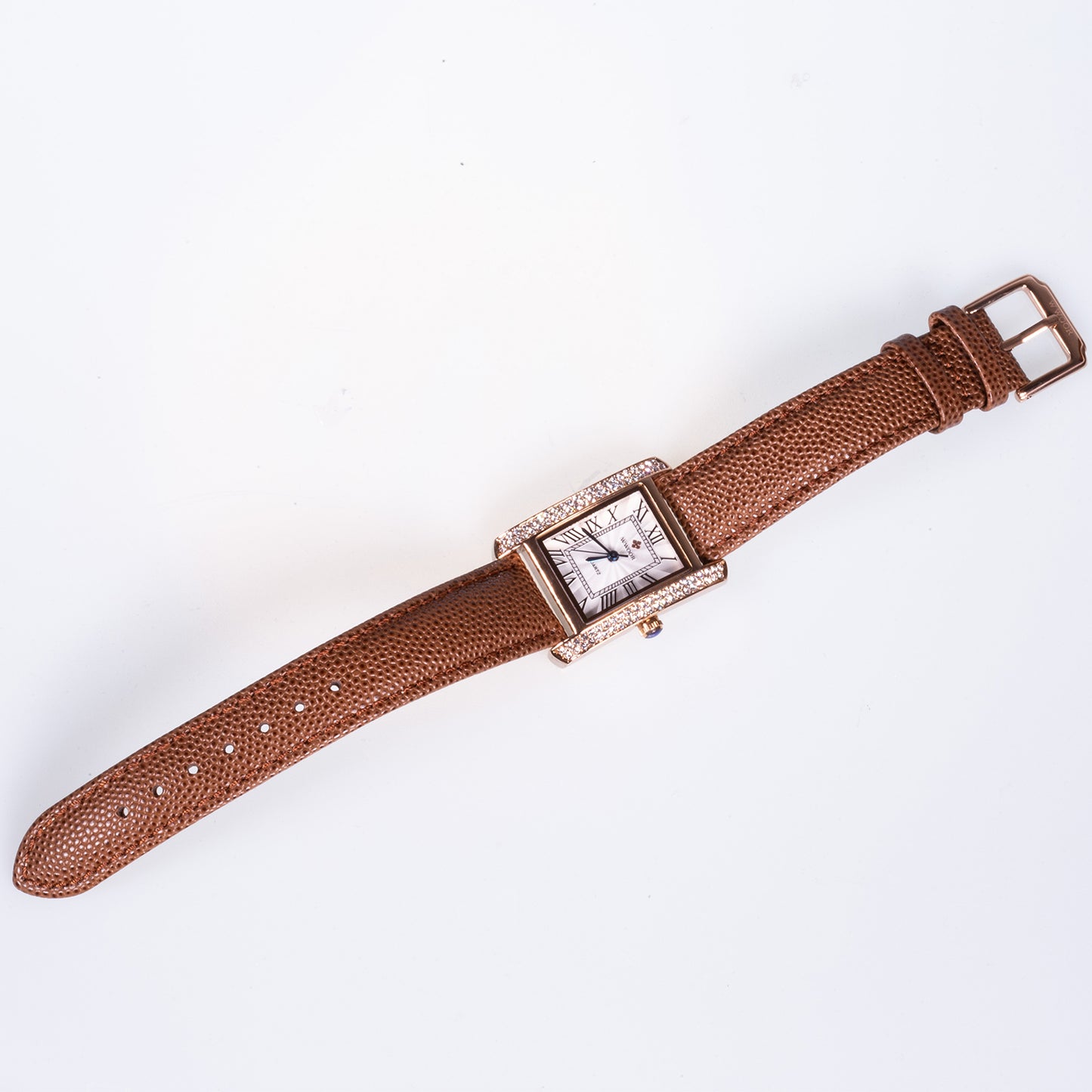 Reloj de moda para mujer con correa de cuero y circón (natural)