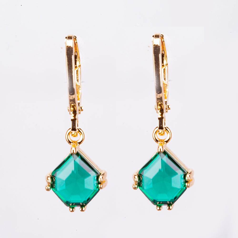 Conjunto de Aleación Bañado en Oro con Cristal Emporia® Verde ( Collar +Pendientes +Colgante )