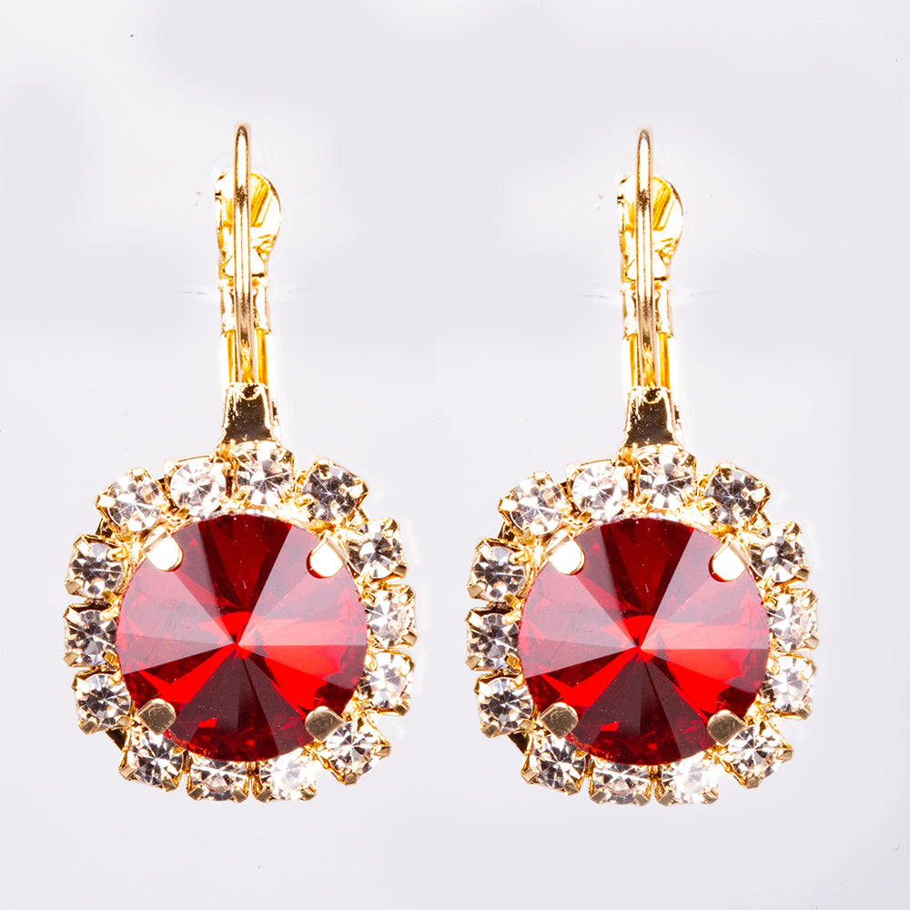 Conjunto de Aleación Bañado en Oro con Cristal Emporia® Rojo ( Collar +Pendientes +Colgante )