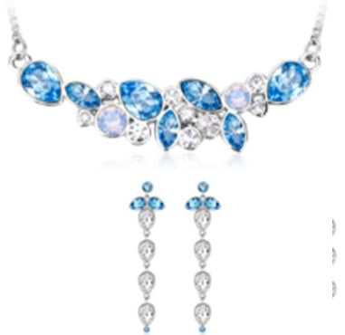 Conjunto de Aleación Bañado en Oro con Cristal Emporia® Azul ( Collar +Pendientes )