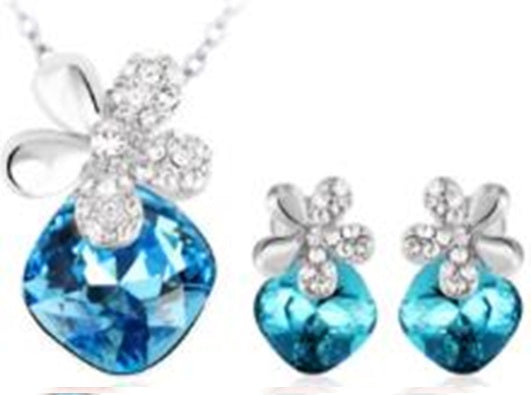 Conjunto de Aleación Bañado en Oro con Cristal Emporia® Azul ( Pendientes +Colgante )