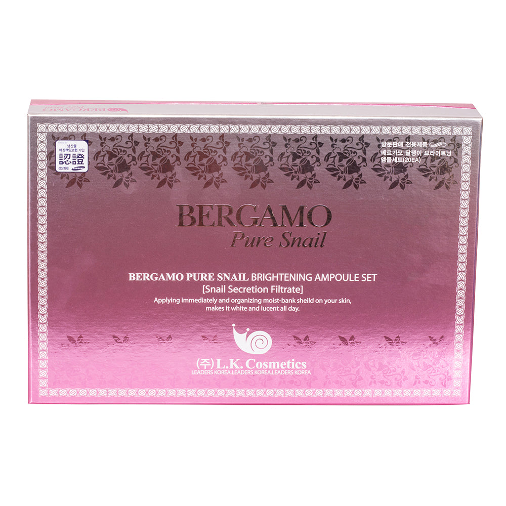 BERGAMO Pure Snail Ámpula Aclaradora. Set de 20 piezas, 20 x 13 ml