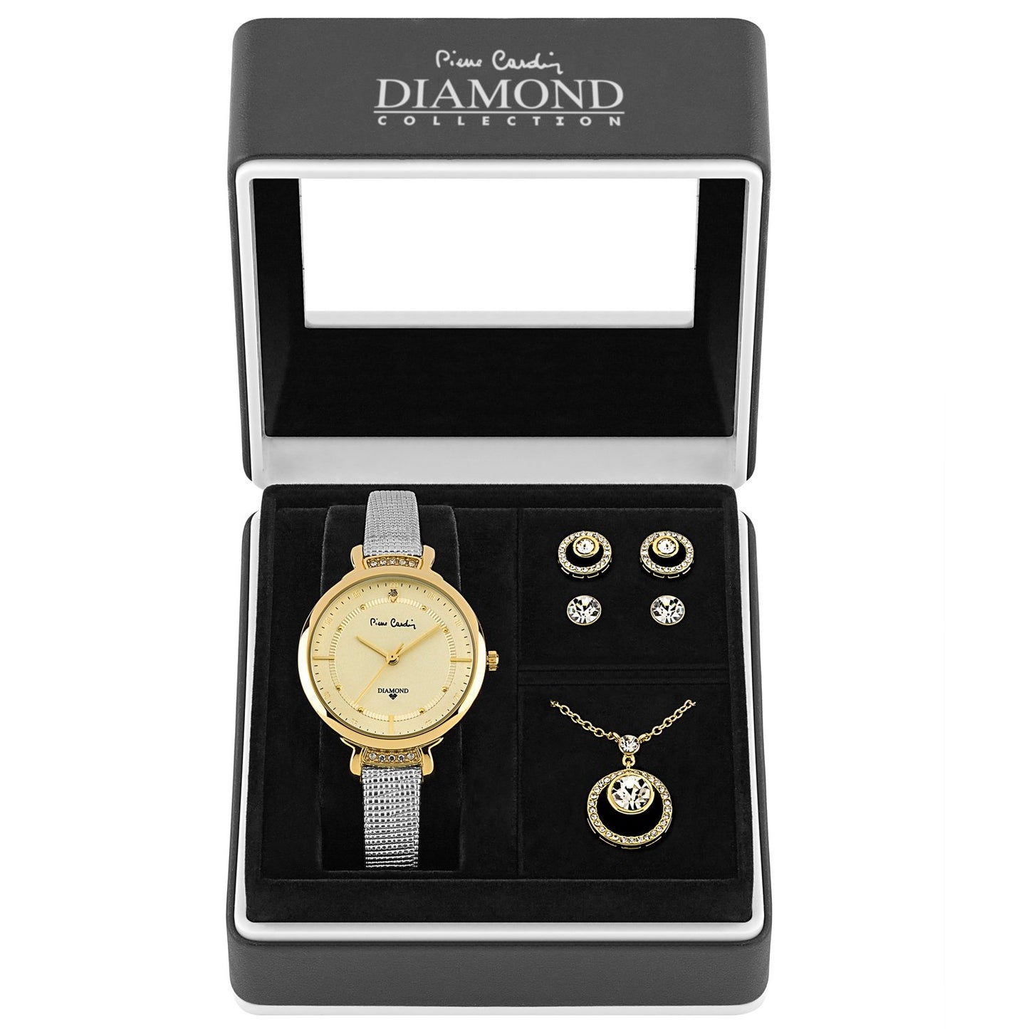 Conjunto de Aleación Bañado en Oro con Cristal Emporia® Blanco (Collar +Pendientes +Colgante )