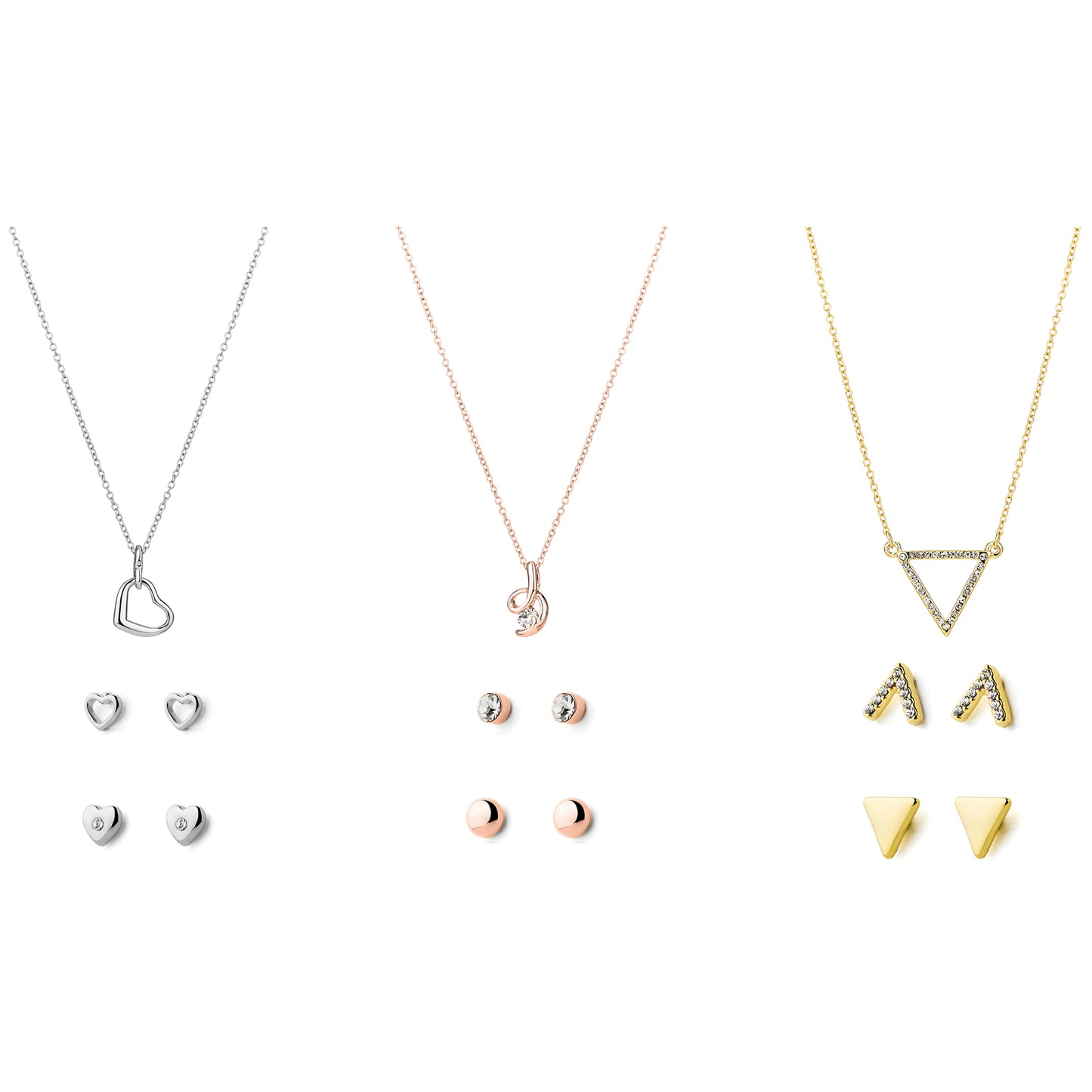 Set White Emporia Crystal de oro plateado ( Collar, Pendientes y Colgante)