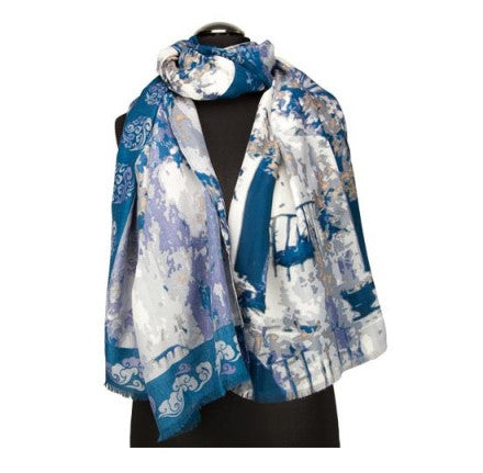 Bufanda de moda, 100% viscosa, 180 cm x 90cm, AZUL Y BLANCO