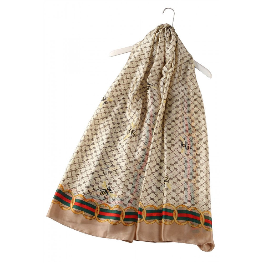 Bufanda-chal de 100% seda auténtica, Abeja de Moda con Borde