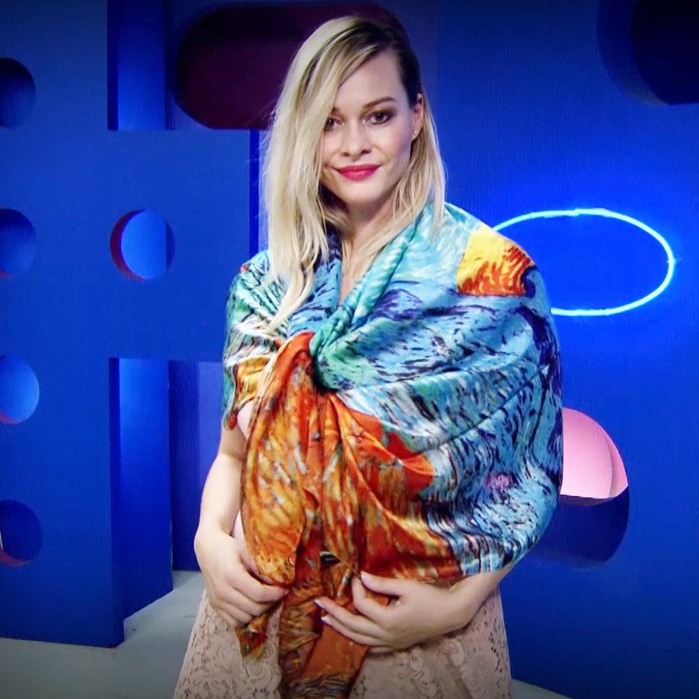 Pañuelo 100% de seda auténtica, 90 cm x 180 cm, Atardecer Impresionista