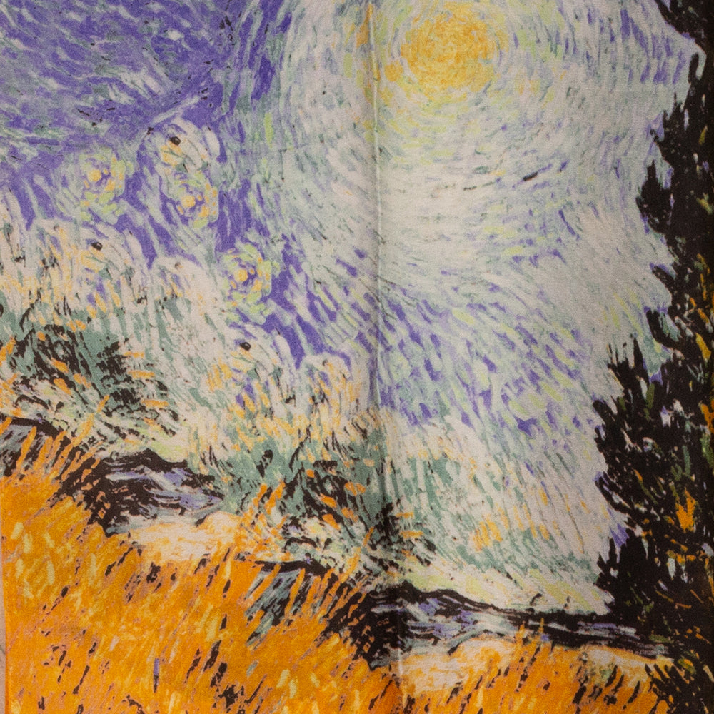 Pañuelo 100% Seda, 90 cm x 180 cm, Ciprés y Estrellade Van Gogh