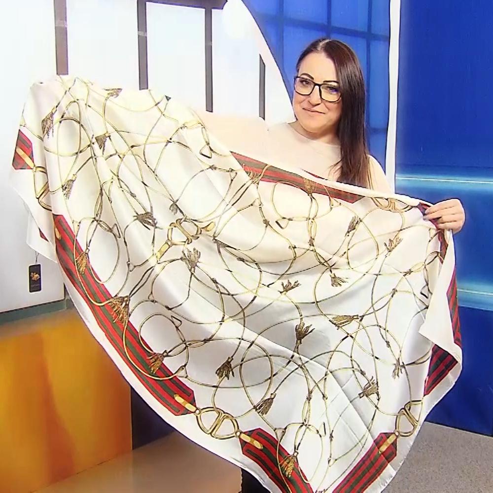 Bufanda de 100% seda auténtica, 90 cm x 180 cm, crema