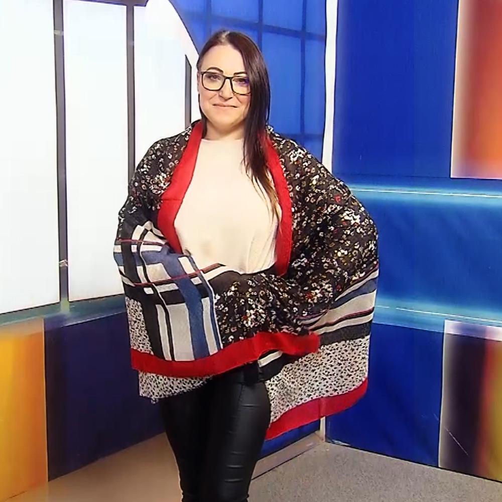 Bufanda con estampado de cuadros y flores, 90 cm x 180 cm