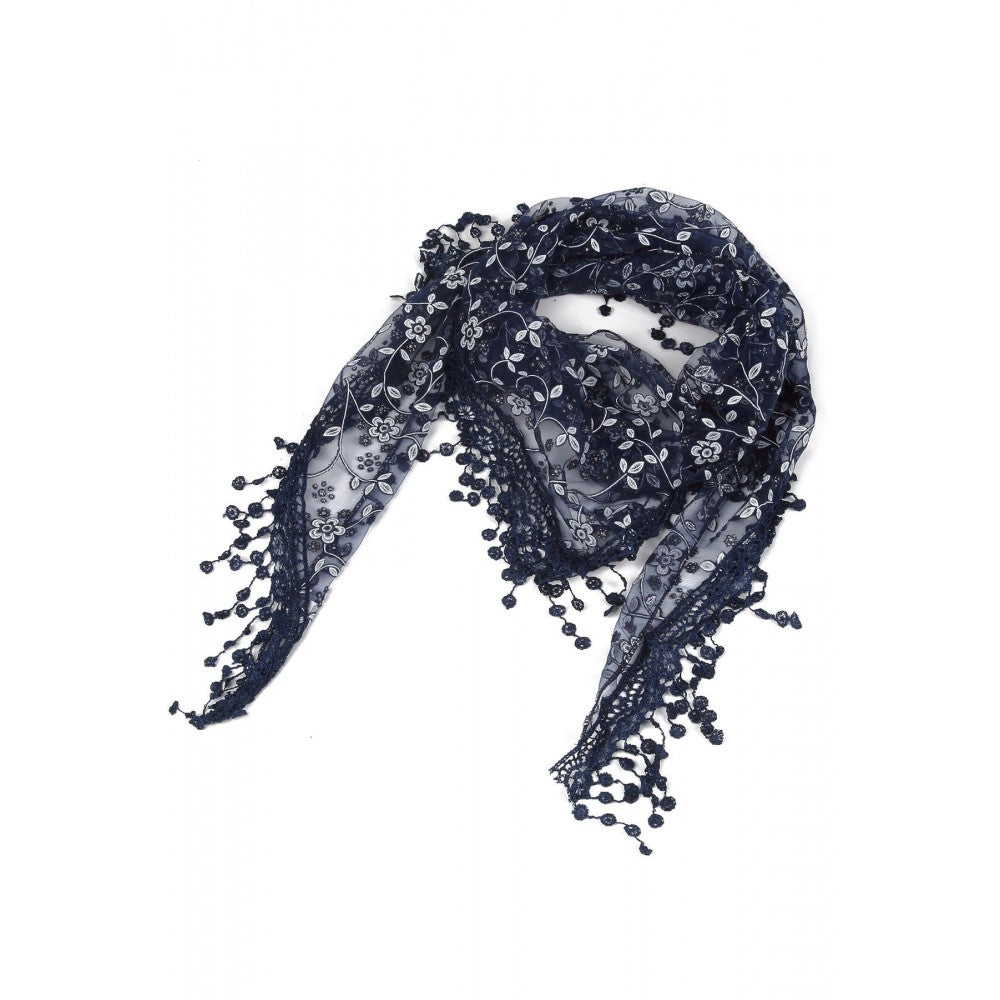 Bufanda-bufanda triangular con estampado de flores brillantes, 45 cm x 45 cm x 170 cm, azul marino