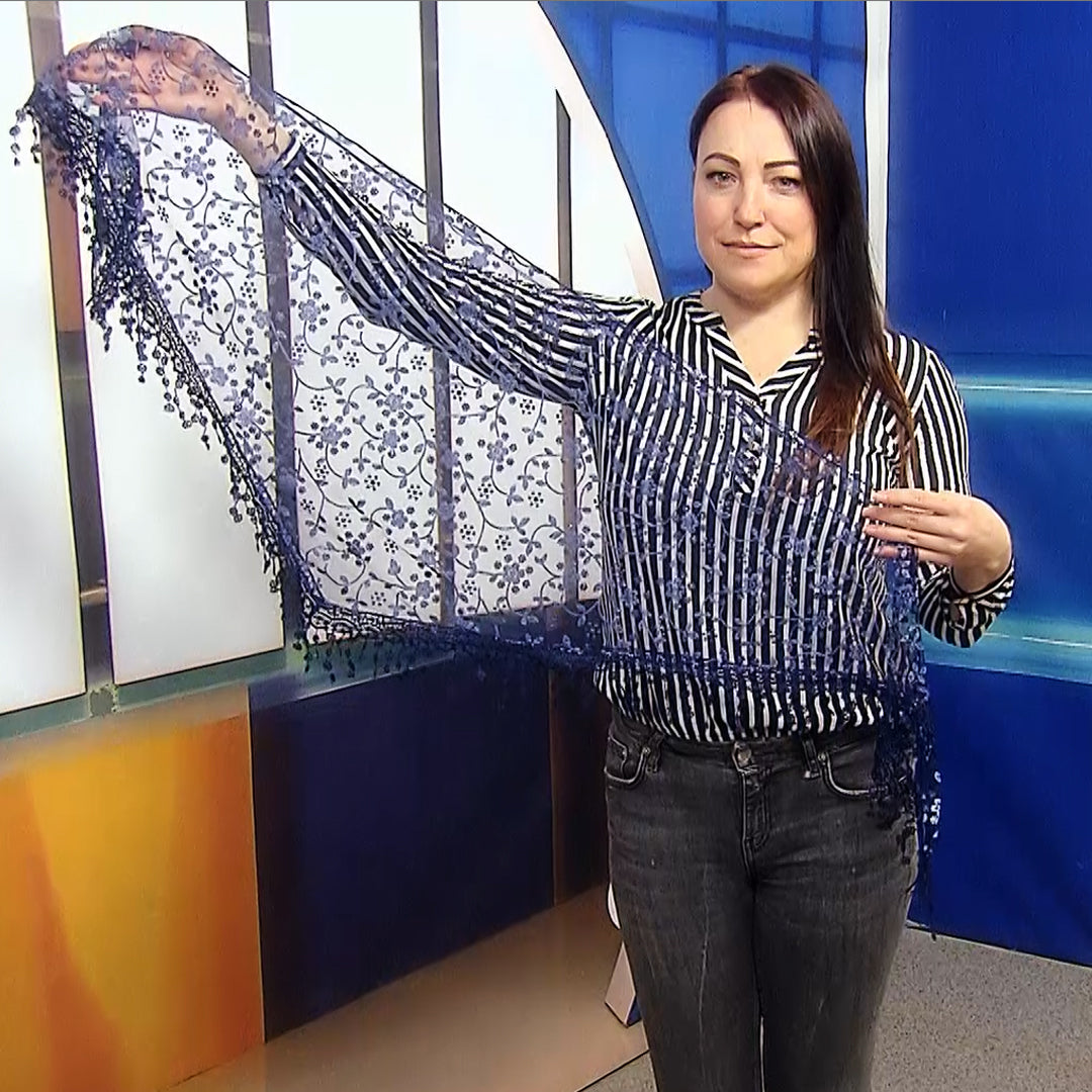 Bufanda-bufanda triangular con estampado de flores brillantes, 45 cm x 45 cm x 170 cm, azul marino