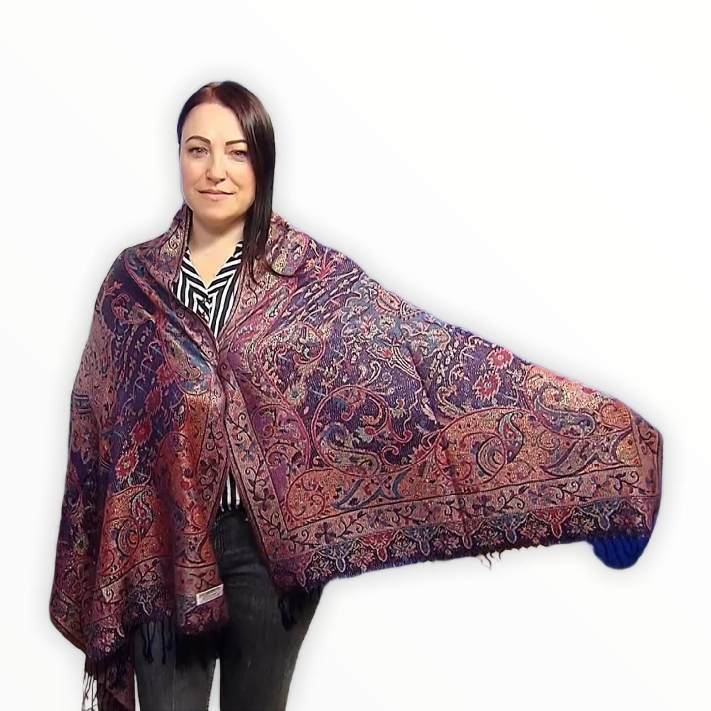 Bufanda-Chal 100% Pashmina CashmereReal, 70 cm x 180 cm, Azul Marino