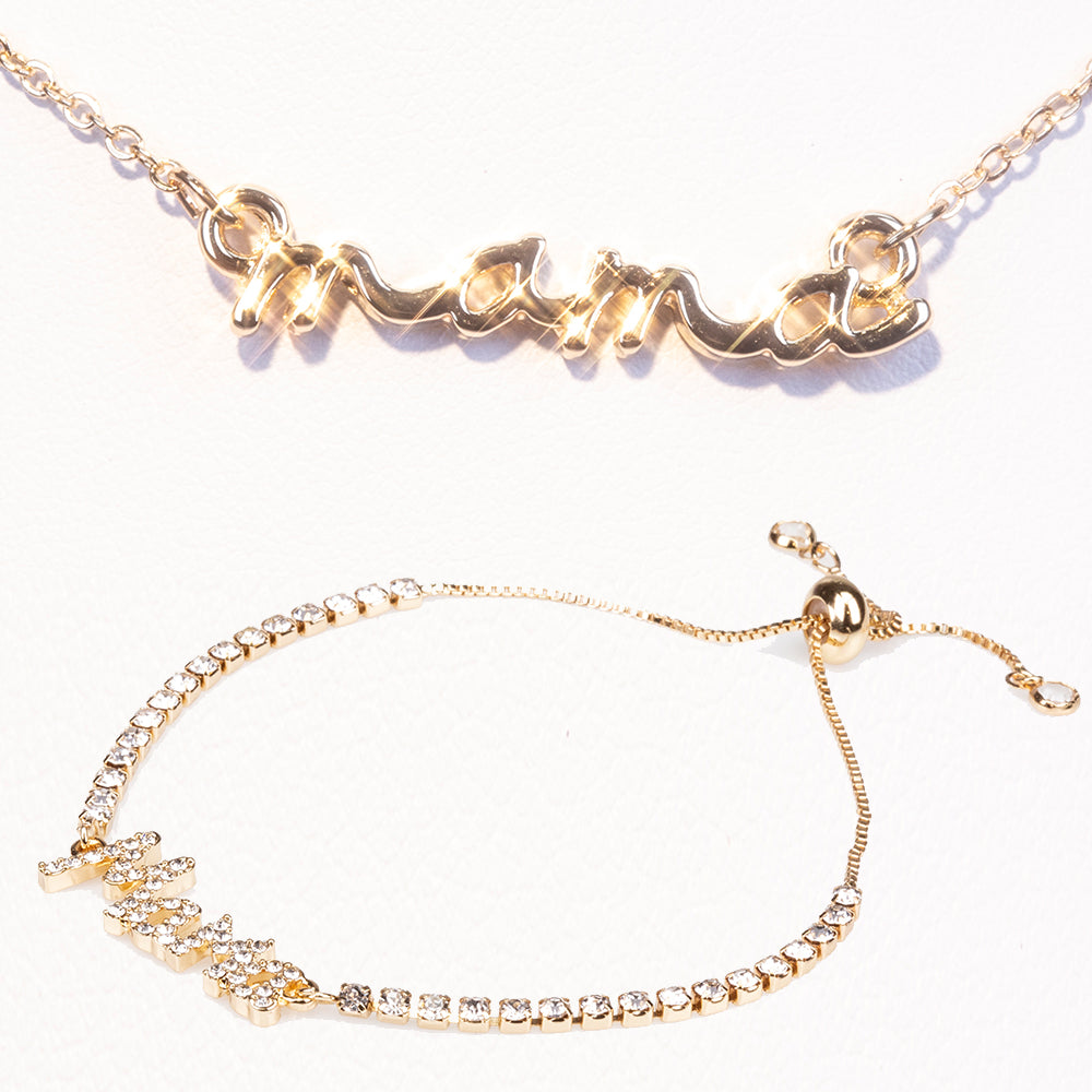 Conjunto de Aleación Bañado en Oro con Cristal Emporia® Blanco ( Collar +Pulsera )