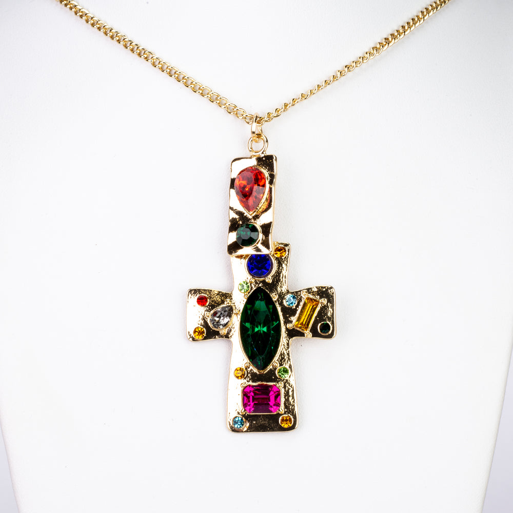 Conjunto de Aleación Bañado en Oro con Cristal Emporia® Rojo y Cristal Emporia® Azul ( Collar +Pendientes +Colgante )