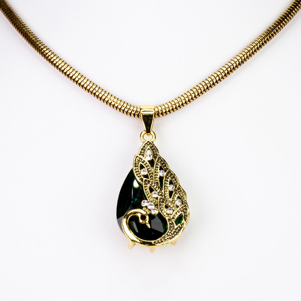 Conjunto de Aleación Bañado en Oro con Cristal Emporia® Verde y Cristal Emporia® Blanco ( Collar +Pendientes +Colgante )