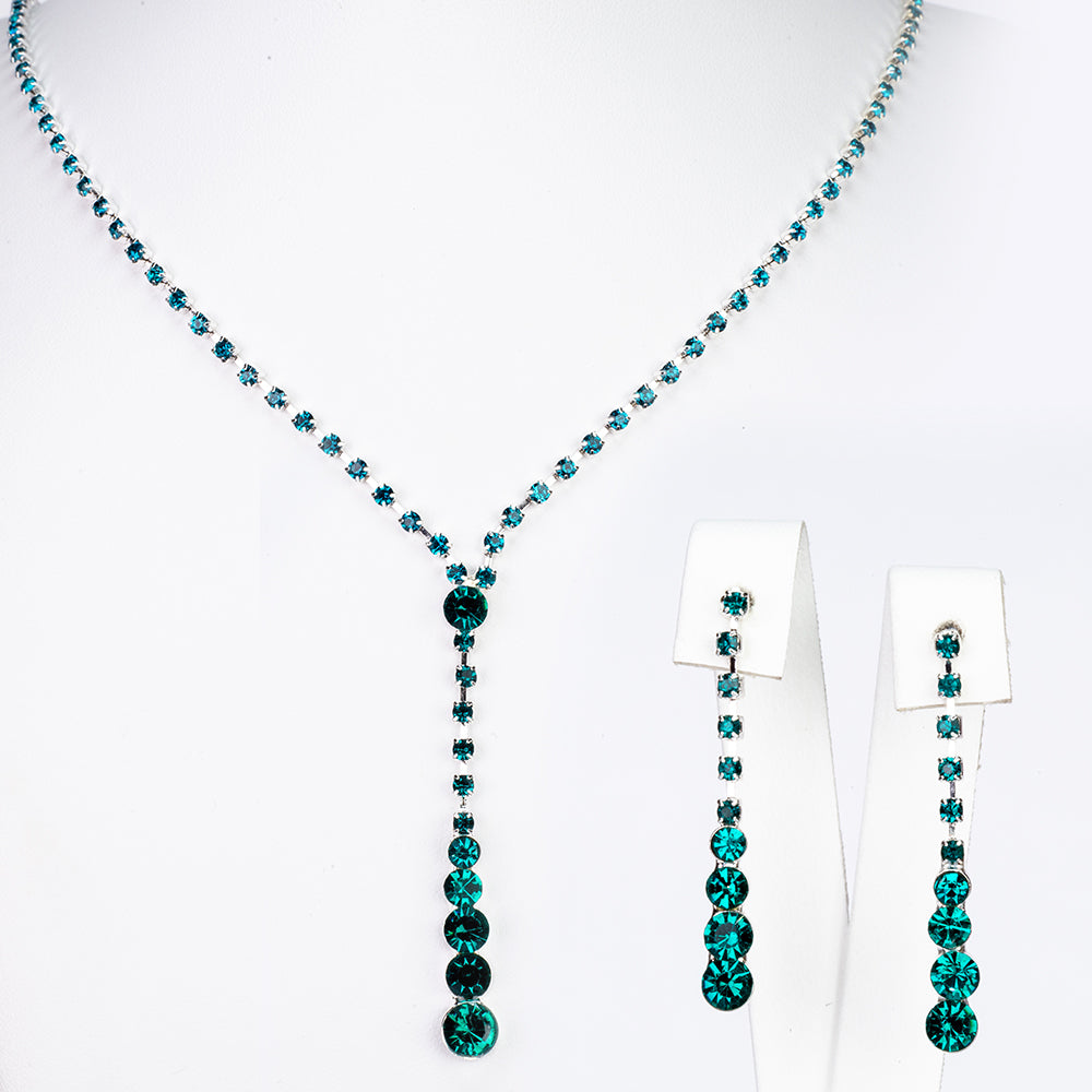 Conjunto de Aleación Bañado en Oro con Cristal Emporia® Verde ( Collar +Pendientes )