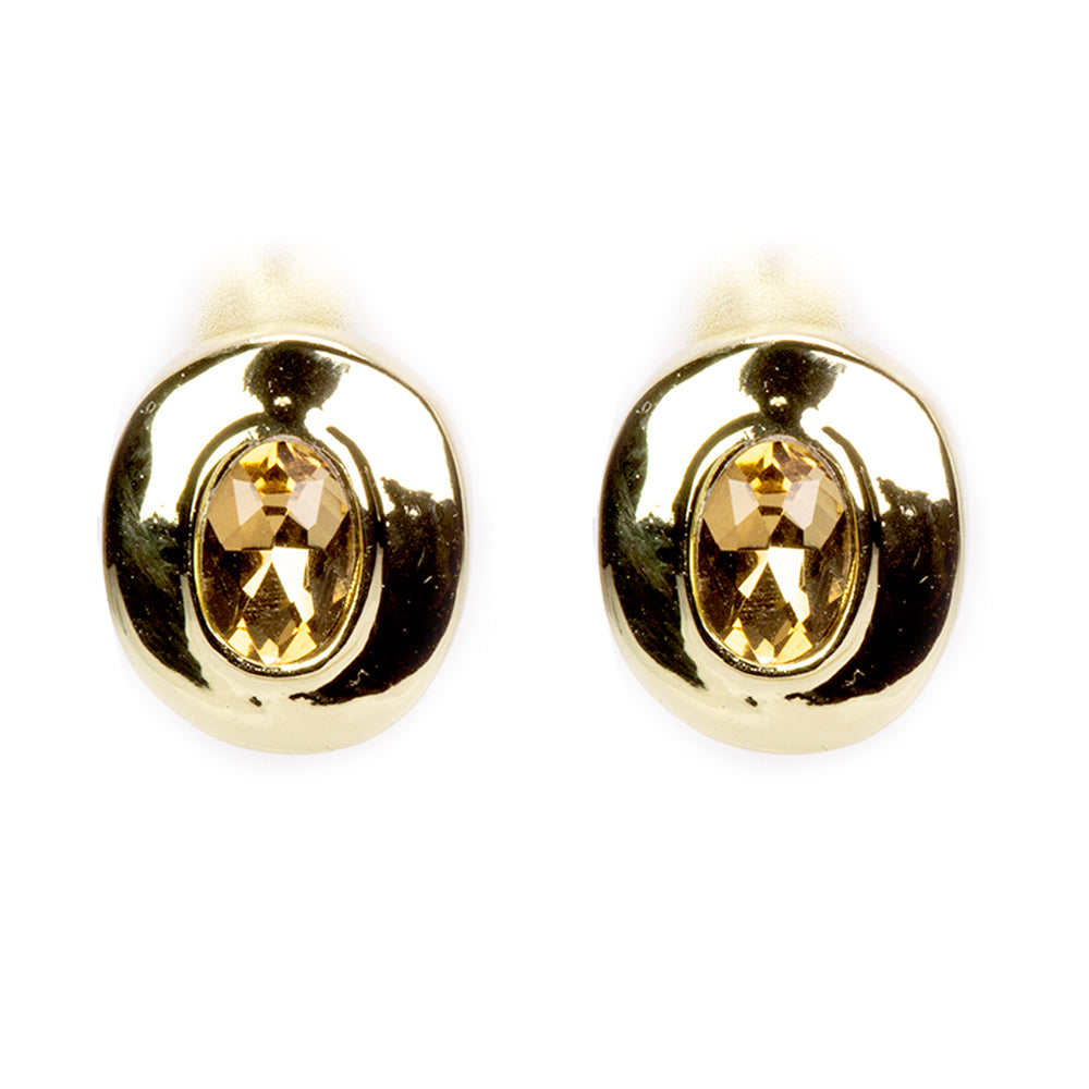 3 pieces Gold Plated Alloy Set with 6 mm Chocolate and White Pearls of Quartz Watch (20 cm), pendant necklace (44 cm) and earrings with White and Yellow Emporia Crystals, white dial